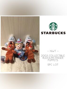 🆕STARBUCKS - NWT - 5PCS - 2003 HOLIDAY COLLECTIBLE RUDOLPH FINGER PUPPETS